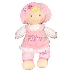 Baby Gund My First Dolly Pink And White Plush Doll Blue Eyes Blonde Hair 12"